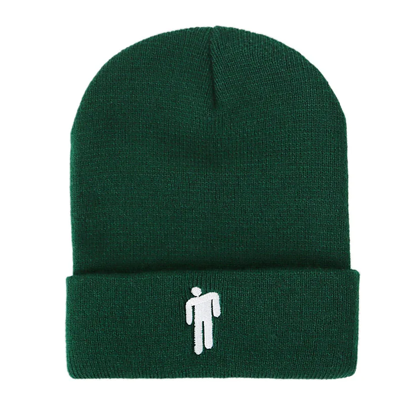 Billie Eilish Beanies, зимние шапки для женщин, для маленького человека, вязаные шапки с вышивкой, Мужская Осенняя шапка, женская шапка в стиле хип-хоп, шапочка - Цвет: Blackish Green Cap