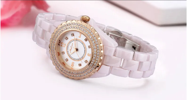 MELISSA Brand Designer Full Ceramic Bracelet Watch Healthy Anti-allergy Women Dress Wristwatch Crystals Reloj Montre Femme F8011