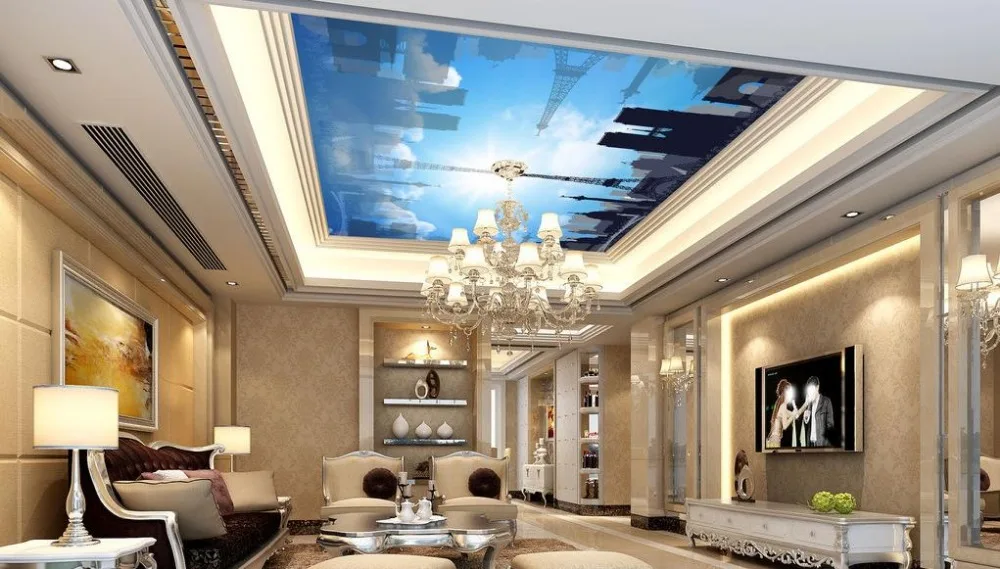 3d立体壁紙カスタム3d天井壁紙青空建物の壁画リビングルーム天井壁画(
