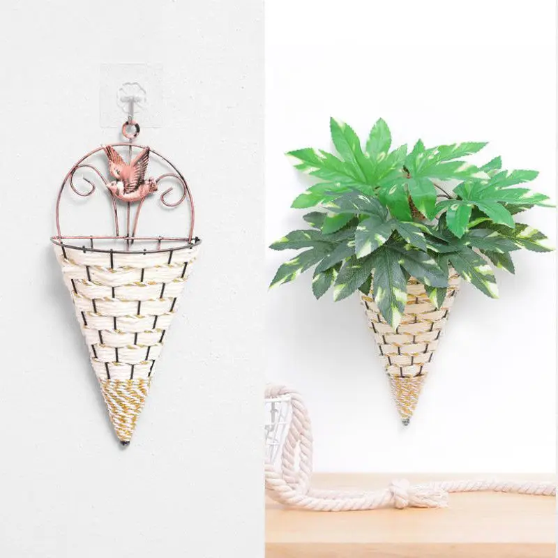 Cesta de flores de mimbre Natural colgante de pared maceta florero de ratán cesta Decoración Accesorios colgantes adornos