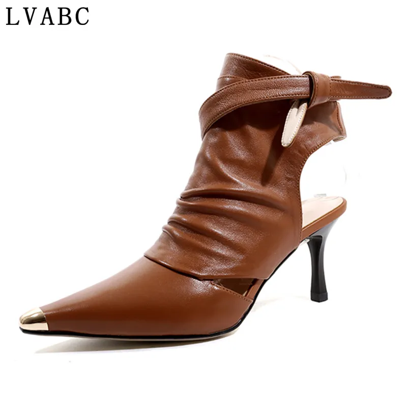 

LVABC Size 34-42 Women's Gladiator Genuine Leather High Heel Sandals Lady Sexy Real Natural Leather Heeled Sandals Shoes