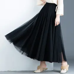 2019 модная летняя женская плиссированная юбка с высокой талией, Однотонная юбка длиной до щиколотки, большие размеры, S-3XL Faldas Mujer Moda