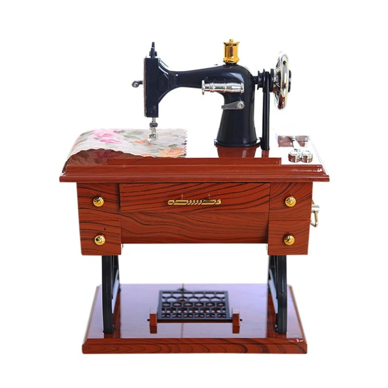  Vintage Music Box Mini Sewing Machine Style Mechanical Birthday Gift Table Decor 2018 fashion Hot sale good quality C0224      09