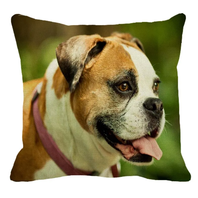 

XUNYU Cute Bulldog Pattern Linen Pillow Case Home Sofa Square Pillow Cover Dog Cushion Cover 45X45cm AC112