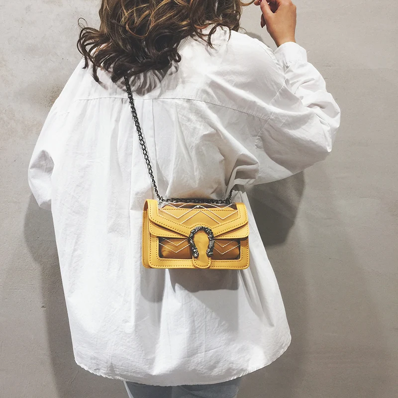 Прозрачный Роскошный ПВХ сумка прозрачный пластиковый пакет мини-сумки для женщин стеганые черные цепи сумки желтые белые розовые сумочки