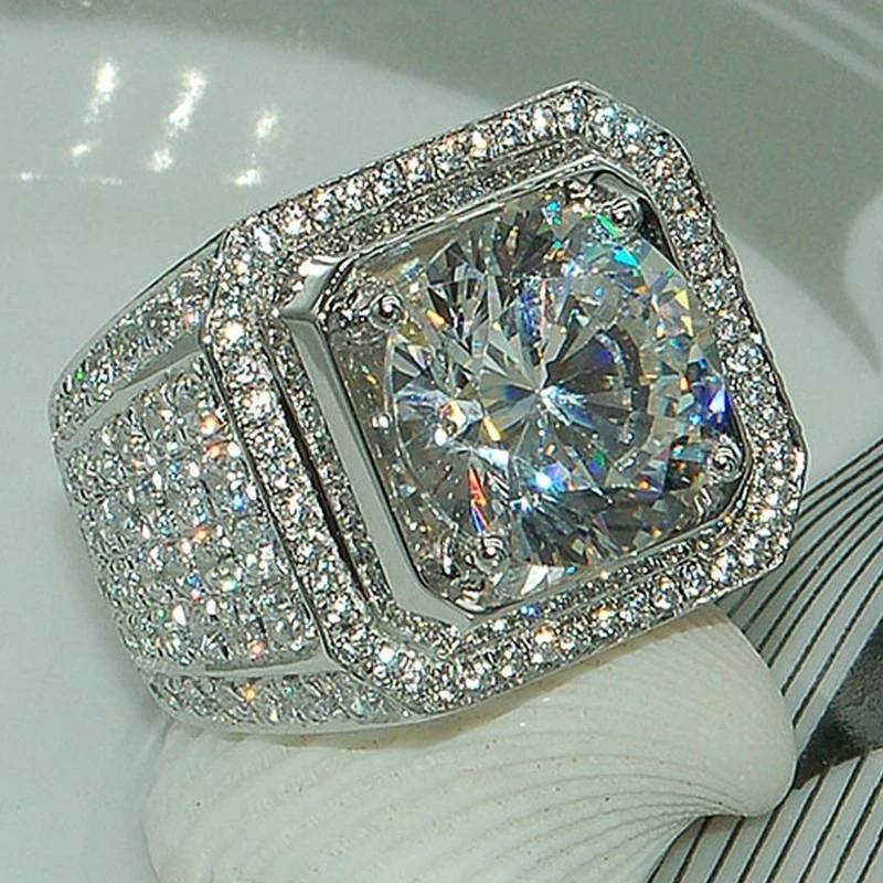 

YINHED Fashion Male Wedding Bands Jewelry Real 925 Sterling Silver AAA Cubic Zirconia Engagement Rings for Men Gift ZR499