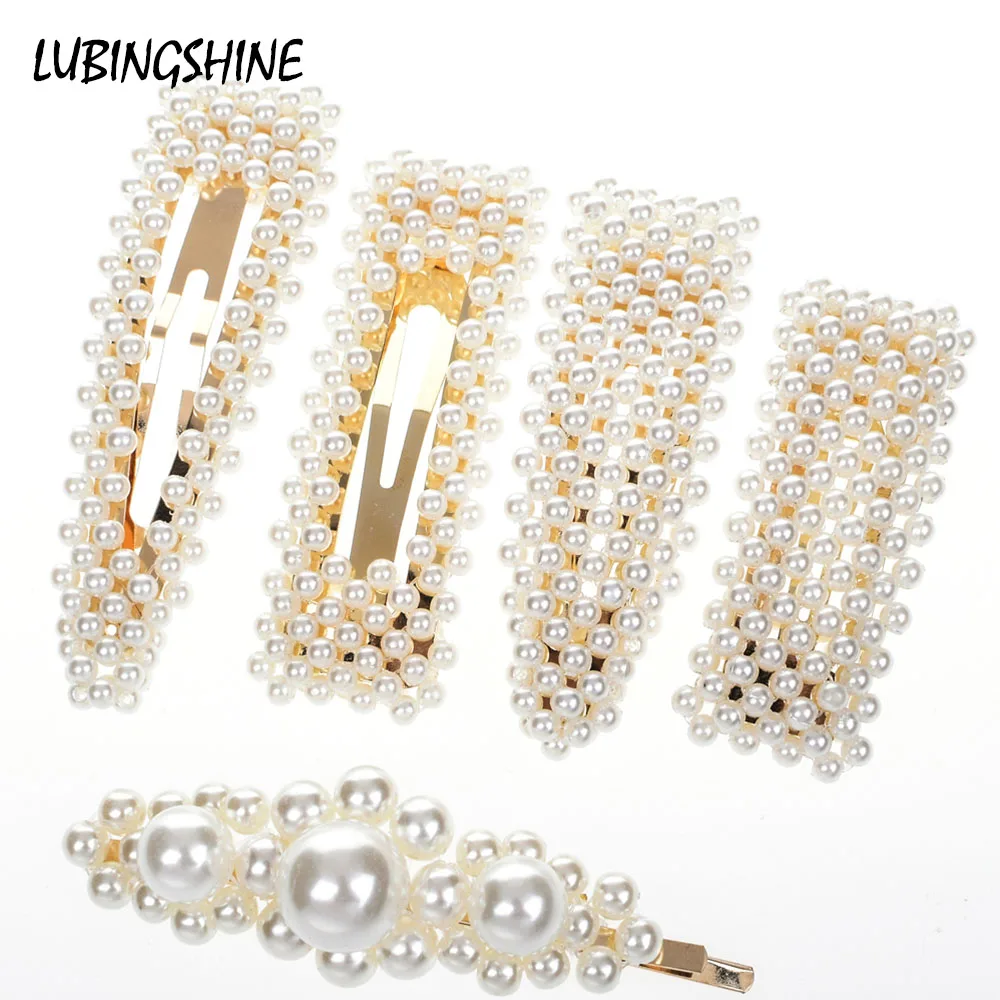 

Fashion Women Full Pearl Hairclips Barrettes Hair Accessory Korea Elegant Geometric Square Triangle Hairgrip Headdress Headwear