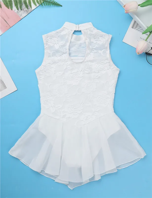 TiaoBug Children Sleeveless Floral Lace Figure Ice Skating Dress Tutu Ballet Gymnastics Leotard Kids Girls Lyrical Dance Costume