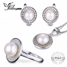 Jewelrypalace anillo de perlas de agua dulce pendiente colgante y 45 cm conjunto 925 joyas de plata de la cadena fine jewelry set para la mujer