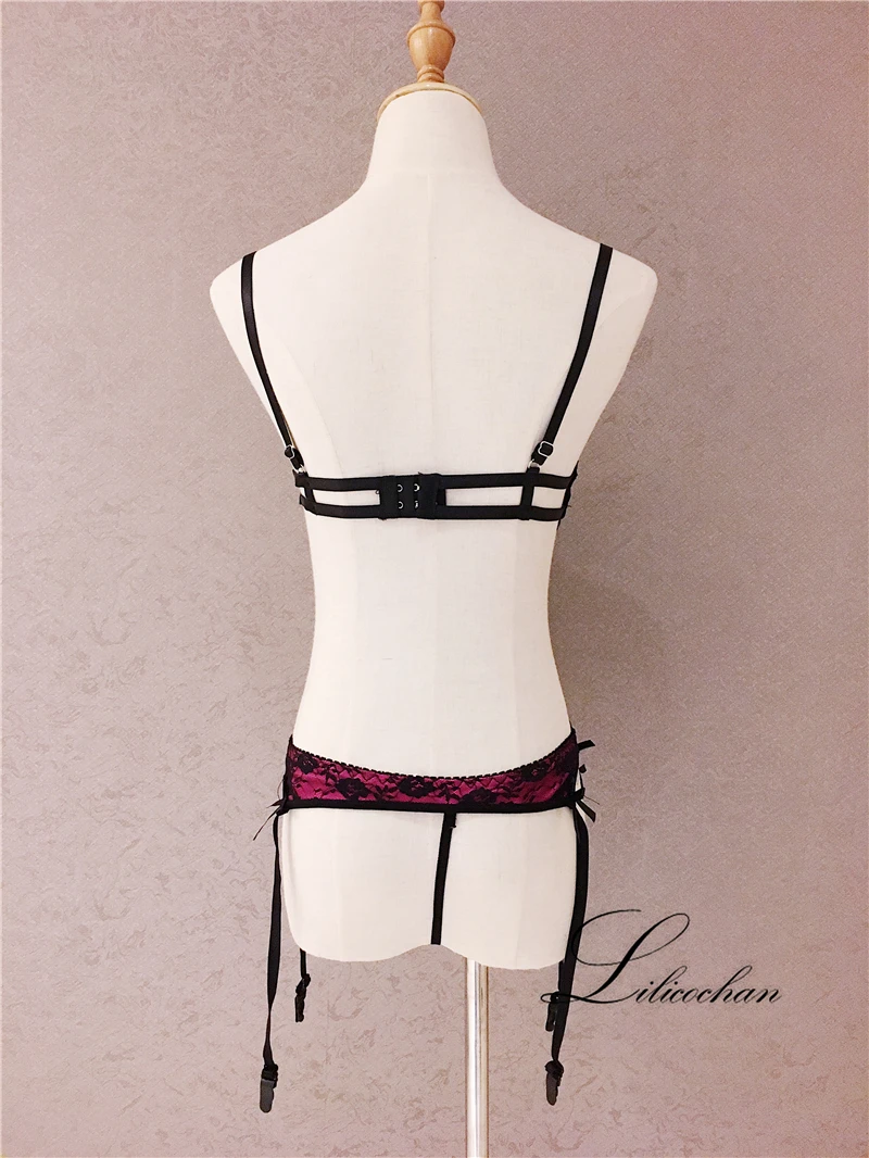 Lilicochan Luxury Sexy Ruffles Bow Push Up Open Cup Underwear Cute Bra and T Panty Sets for Women erotic lingerie