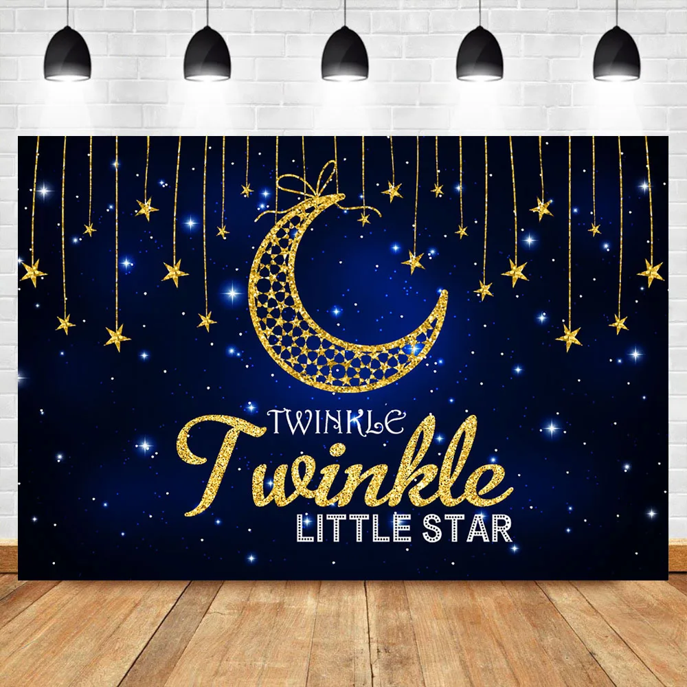 

NeoBack Twinkle Twinkle Little Star Backdrop Blue Sky Golden Star Moon Decorated Backdrops Kids Birthday Party Photo Props