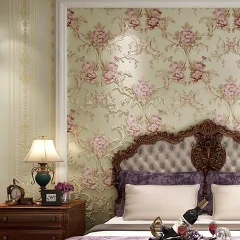 

European-style large flower AB stripes Reliefs carved wallpaper wedding master bedroom high-end wallpaper tapety Beibehang