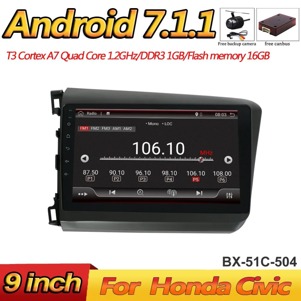 

Android 7.1 Car Radio GPS Multimedia Player For Honda Civic 2012-2013 car dvd Navigation raido Video Audio Car Player camera