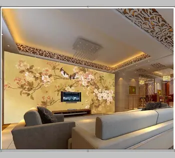 

Large LG Embossed 3d Mural Wallpaper tv wall tv living room background wall papers Peach Birds home decor