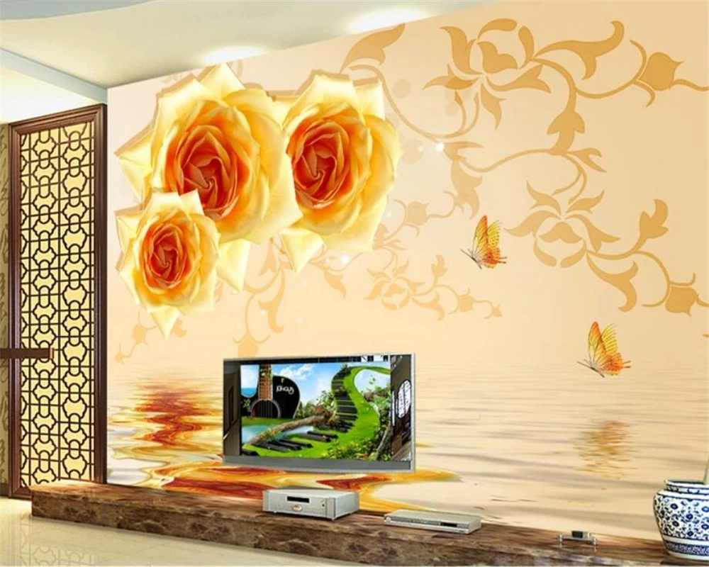 3d фотообои на заказ с изображением Золотой розы обои для гостиной спальни|3d wall