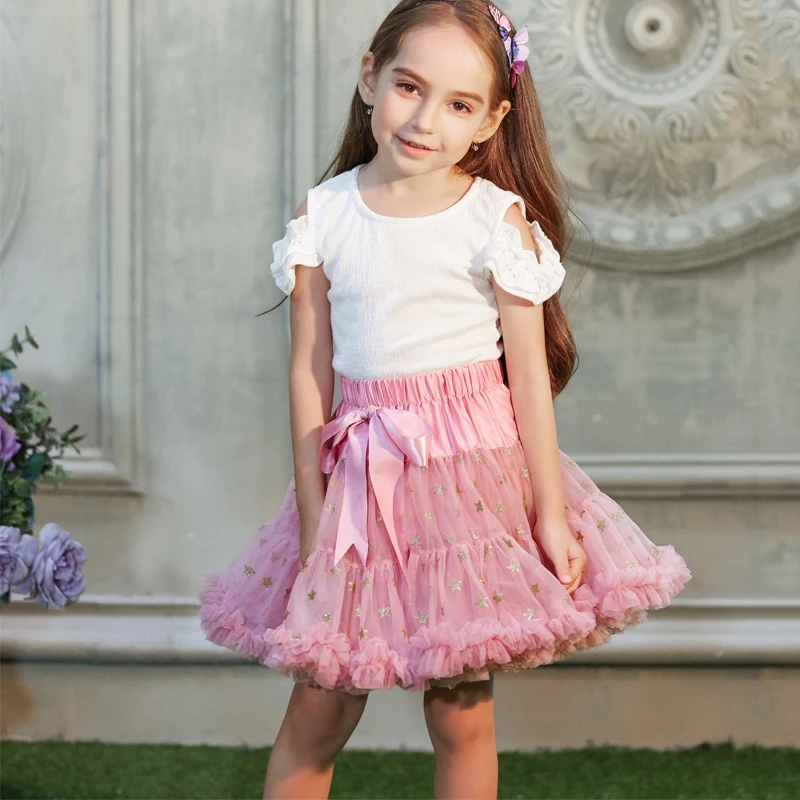 B&N Girls Fluffy 1-10 Years Chiffon Pettiskirt Children Ballet Skirts With Stars For Party Dance Princess Girl Tulle Miniskirt4