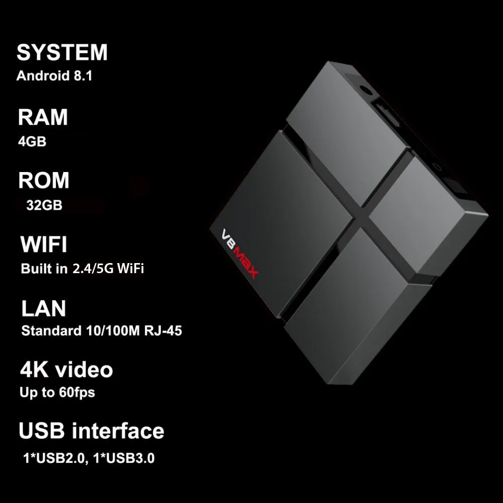 V8 MAX tv Box 4 ГБ ОЗУ 32 Гб ПЗУ Amlogic S905X2 2,4G+ 5G WiFi USB3.0 4K Andriod 8,1 Smart tv BOX