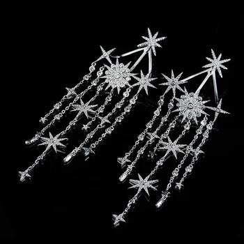 

[MeiBaPJ]Real 925 Sterling Silver Personality Star Tassels Drop Earrings for Women with AAA High Quality Stone Fine Jewelry