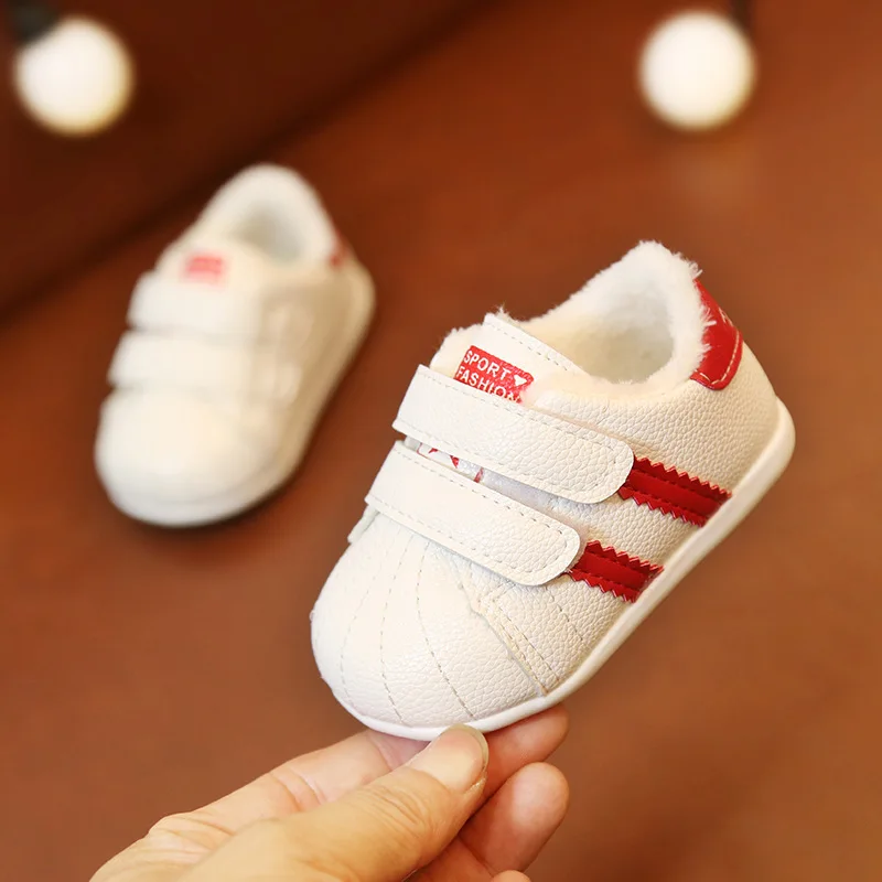 

2018 Winter Baby Boys Girls Shoes Leather Kids Sneakers For Girl Toddler Shoes With Fur Soft Bottom Warm Baby Sneakers