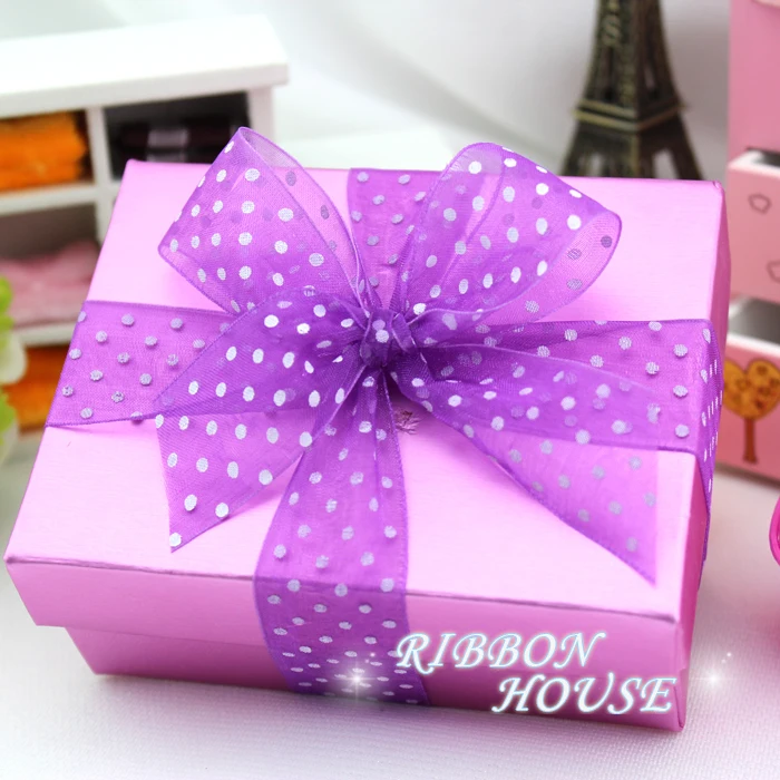 

1'' (25mm) gift wrap purple ribbon decoration ribbon printed dots ribbon colored organza ribbons