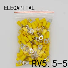 RV5.5-5 желтый кольцо изолированный терминал кабель обжимная Клемма 100 шт./упак. костюм 4-6mm2 кабель провод разъема RV5-5 RV