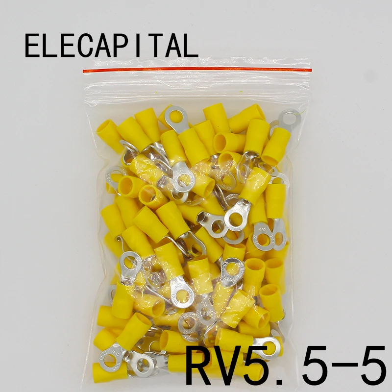 RV5.5 5 Yellow Ring insulated terminal cable Crimp Terminal 100PCS/Pack