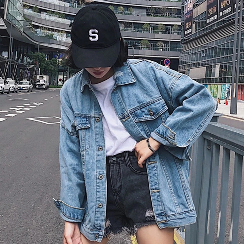 buy  Oversized Female Jacket Casual Loose Women's Denim Jacket Autumn Fashion Vintage Jeans Jacket Women