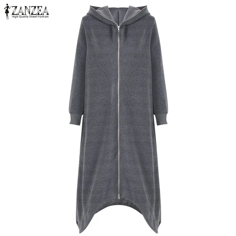 astounding  ZANZEA Autumn Hoodies Sweatshirt Coat Fashion Women Solid Zip Up Outwear Loose Winter Fleece Long J