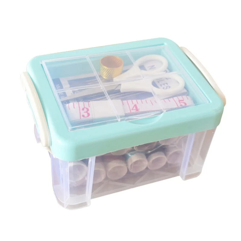 Пластиковая коробка корзина для шитья Набор аксессуаров, DIY Швейные принадлежности Органайзер заполненный ножницами Thimble Rro - Цвет: L