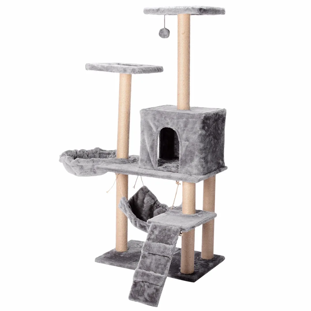 Cat Tree Condo House Pet Cats Tower Scratching Post Furniture Jumping Play Toy Gray Beige Cat Climbing Frame