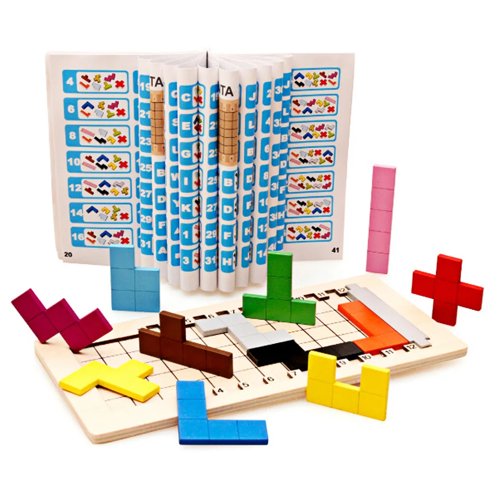 Kids Coloful Puzzles Montessori font b Toys b font for Children Tangram Brain Teaser Tetris Game
