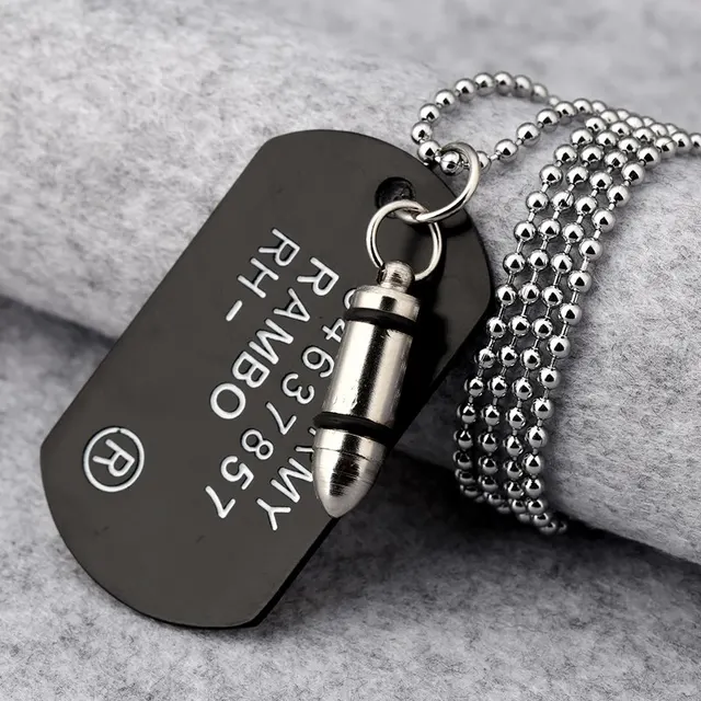 Army Bullet Pendant Necklace Men Jewelry Collares Military Card Accessories Stainless Steel