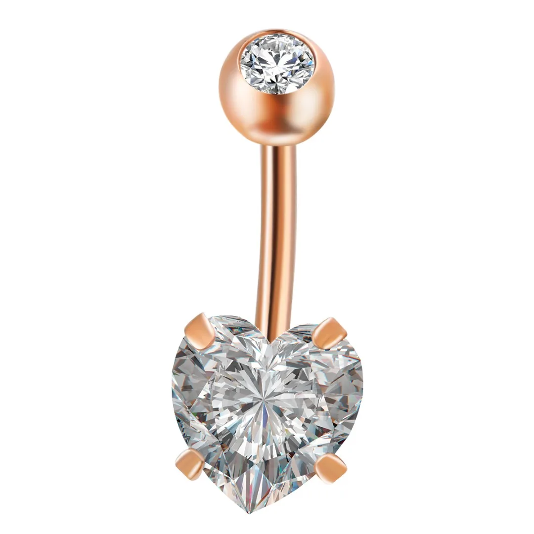 1pc Stainless Steel Zircon Body Belly Button Rings Shellhard Fashion Statement Piercing Jewelry Charm Heart Navel Piercing 14G