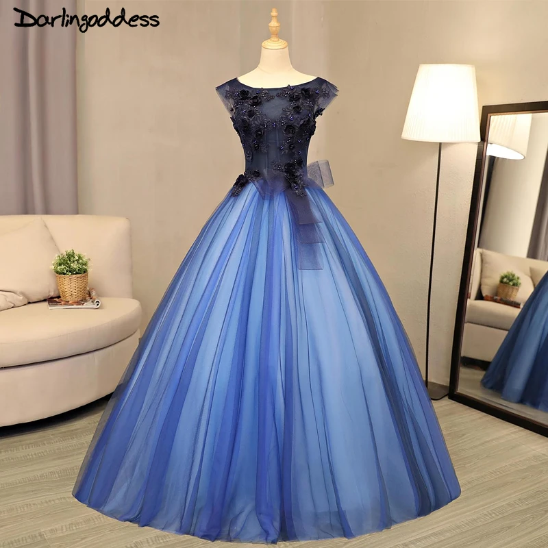 10935 40 De Réductionluxe Robe De Bal Robes De Mariée Arabe 2017 Bleu Royal Princesse 3d Fleurs Perles Tulle Robes De Mariée Robes Birde Photo