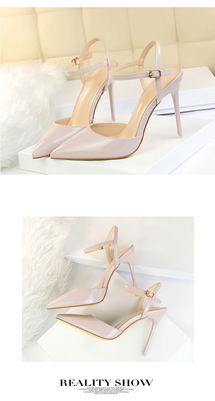 Plardin Women Concise Fashion Ankle Strap Shoes Woman Pointed Toe Thin Heels women's Buckle Slingbacks Pumps High Heels