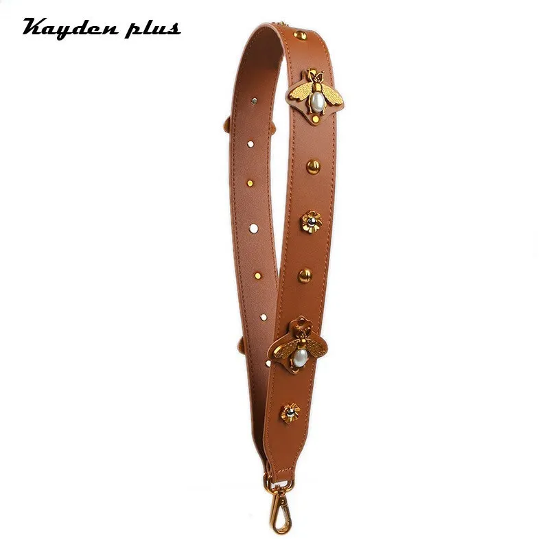 Us 18 2 30 Off Retro Bee Straps For Bags Genuine Leather Handles Handbags Wide Shoulder Strap Metal Flower Decoration Anse Sac A Main In Bag