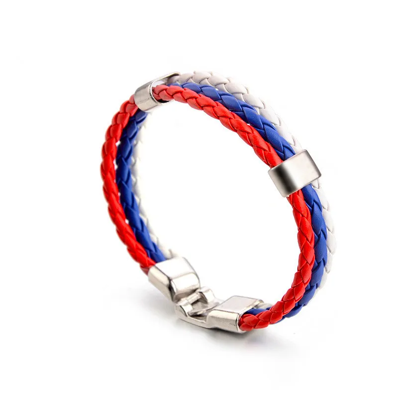 

2018 Rock Punk Chain Fashion National Flag Color PU Bracelet Bangles Pulseira Masculina Jewelry Charm Braid Football Bracelet