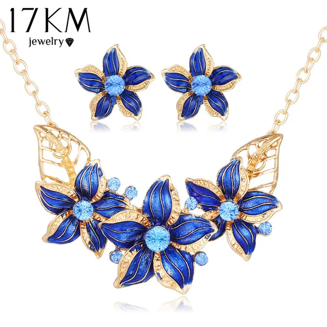 17km New Crystal Flower Jewelry Set Necklace Earrings African Maxi 17km New Crystal Flower Jewelry Set Necklace Earrings African Maxi Statement Wedding Bridal Pendant Dress