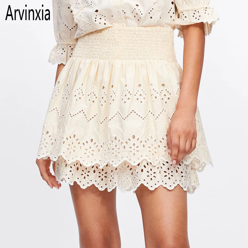 

Arvinxia ZA Sexy Hollow Out Kimono Women Mini Skirts Vintage Ruffles Office Lady Korean Skirt Fashion Gothic Style Chiffon Skirt