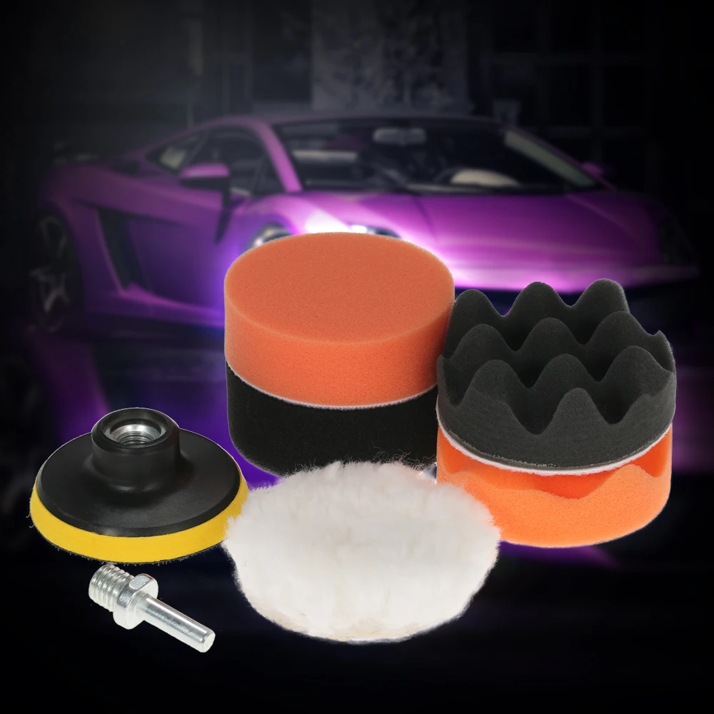 

7PCS Waxing Buffing Pad Sponge Kit Set Including 4 Polishing Pads + Woolen Buffer + Adhesive Backer Pad with Shank for Car