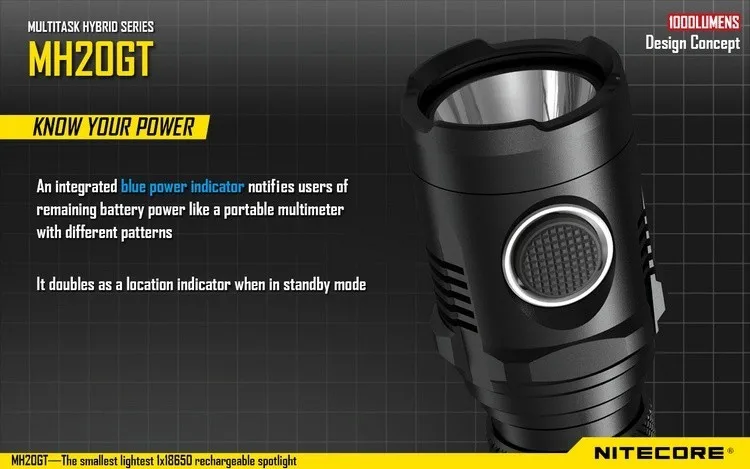 2016 новое поступление nitecore MH20GT Перезаряжаемые 7 режимов 1000lm XP-L Hi V3 светодиодные лампы 18650 CR123 Факел Бесплатная доставка