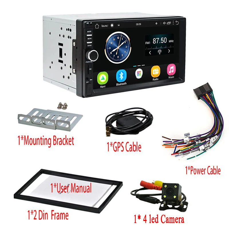 Новейший Android Bluetooth Авторадио мультимедийный плеер Автомобильный Стерео FM радио gps навигация USB SD 2 Din сенсорный аудио плеер - Цвет: With 4 led Camera