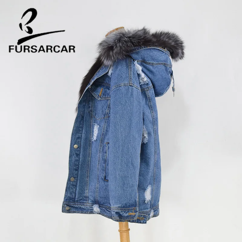 FURSARCAR Fashion New Real Fur Coat Women Winter Jean Coat With Silver Fox Fur Inside Hood Luxury Fox Fur Lining Female Jacket FURSARCAR Fashion New Real Fur Coat Women Winter Jean Coat With Silver Fox Fur Inside Hood Luxury Fox Fur Lining Female Jacket
