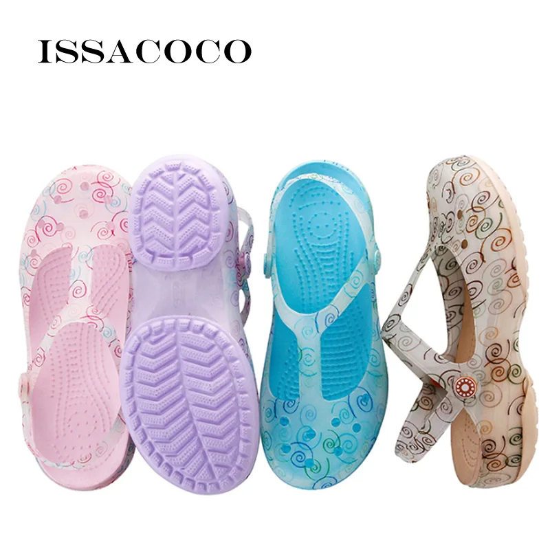 ISSACOCO/Коллекция года; женские шлепанцы; Летняя обувь; прозрачная обувь; Летние сандалии; пляжная и садовая дышащая обувь тапочки; Pantufa