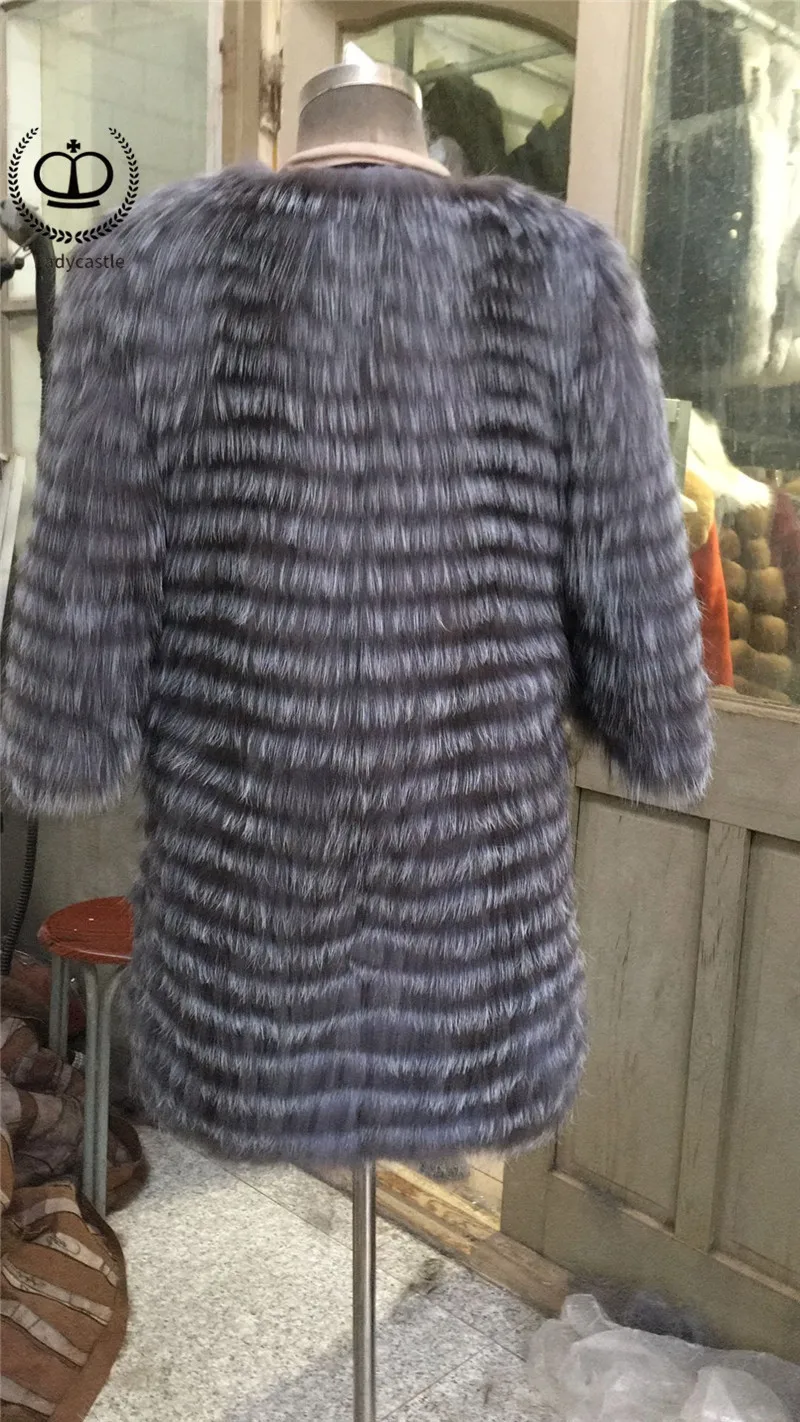 Perfect 2018 New Real Sliver Fox Fur Coat With O-Neck Collar Long Jacket Big Size For Women Down Fox Fur Coat From Natural Winter FC-044 19