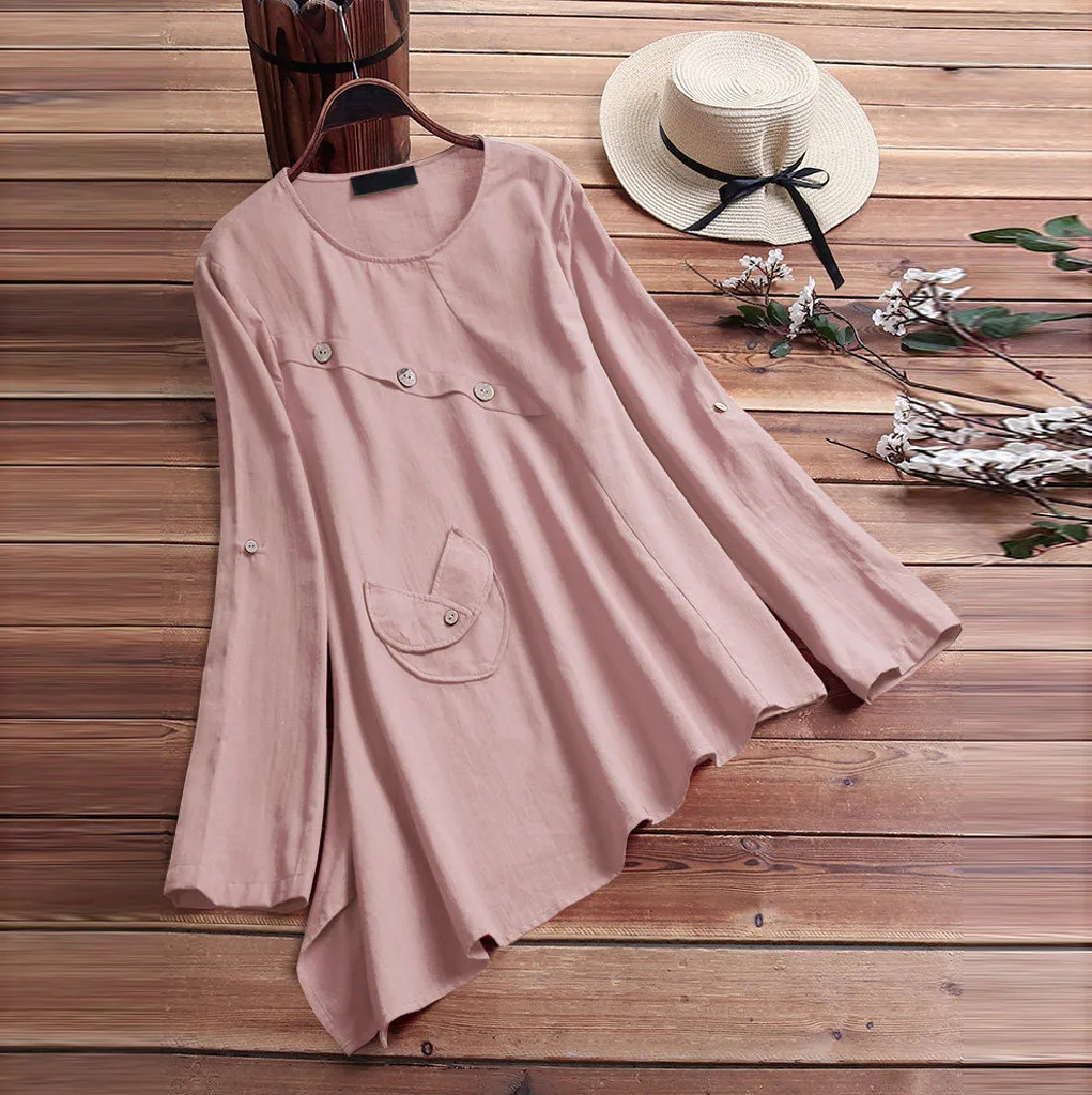 

Blouse Women Casual Asymmetrical Long Sleeve Buttoned Plus Size Shirt Top Blouse Blusen Damen Blusas Femininas Women Blouse