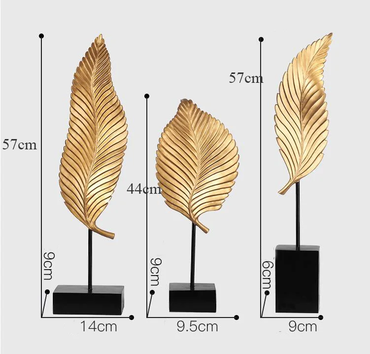 Комплект из 3 предметов в европейском стиле для рабочего стола, с золотистыми листьями; статуэтки, украшения из смолы фэн-шуй украшения ремесла домашнего для гостиной комнаты, отеля аксессуары декора