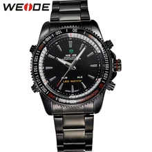 Weide высокое качество аналоговый цифровой из светодиодов часы свободного покроя мода нержавеющая сталь запястье водонепроницаемые спортивные мужчины кварц часовом формате