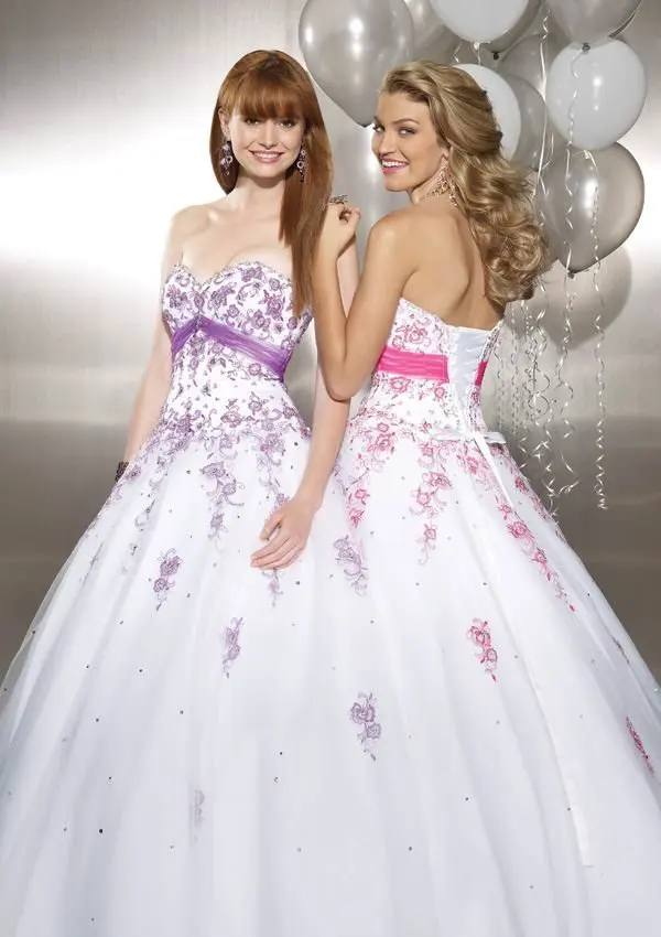 Buy Free Shipping Classical Ball Gown White Tulle Purple Lace Applique Prom