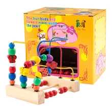 N158 деревянные игрушечные бусинки три линии цветов и птиц вокруг рамка из бисера игрушки раннего детского возраста